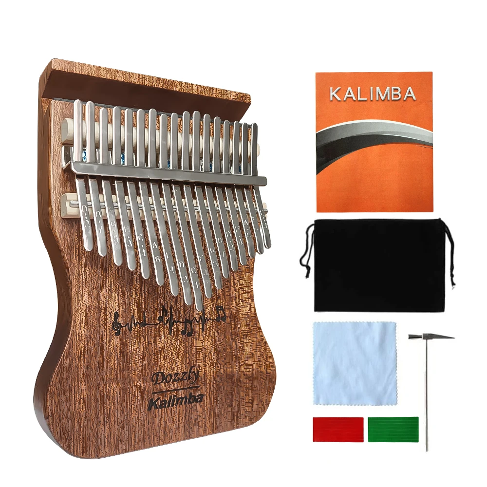 DOZZLY 17 Keys Kalimba Solid Wood Body Finger Piano with Cell Phone Holder Thumb Piano Keyboard Musical Instrument for Beginner