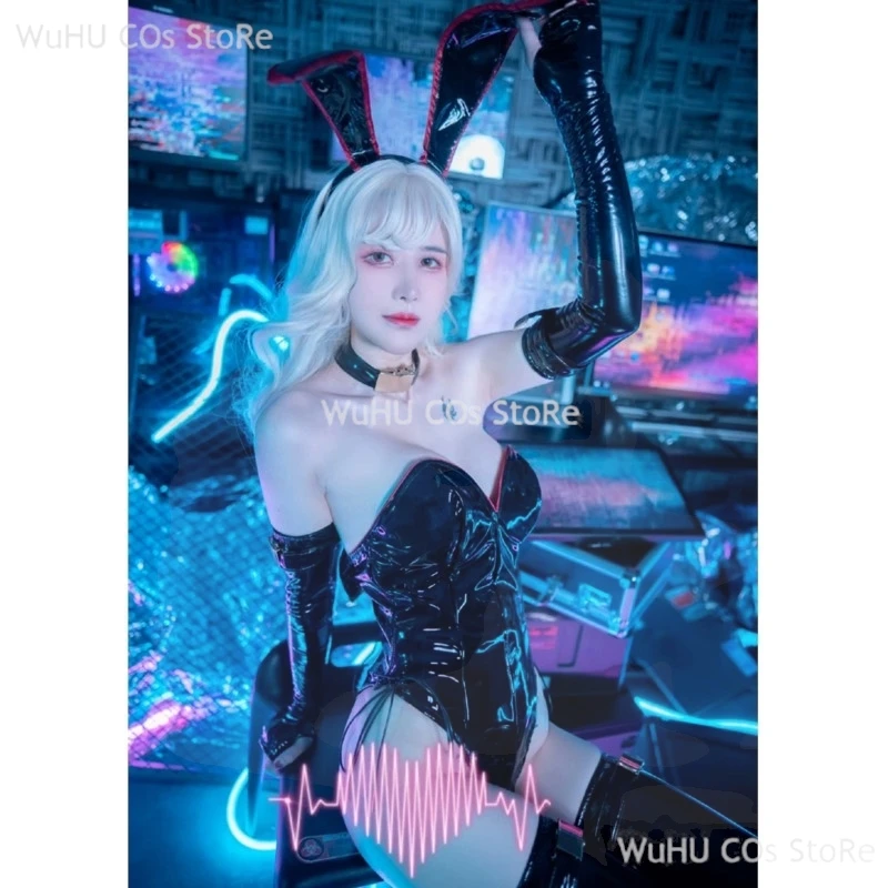 การออกแบบเดิม PU หนังสาวกระต่ายคอสเพลย์เครื่องแต่งกายสีดํา Jumpsuit บิกินี่ชุดชั้นในผู้หญิงเซ็กซี่คอสเพลย์ชุดเซ็กซี่ชุดชั้นใน