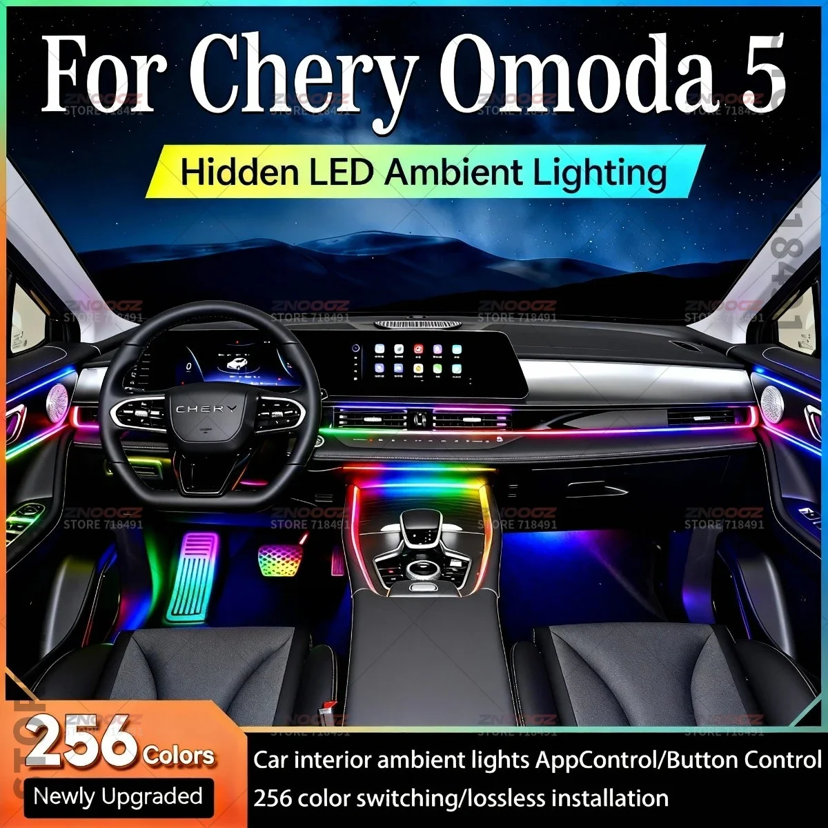 For Chery Omoda 5 22in1 RGB Car Interior Acrylic Car Ambient Lights RGB Hidden Acrylic Strip Decoration Atmosphere Accessories