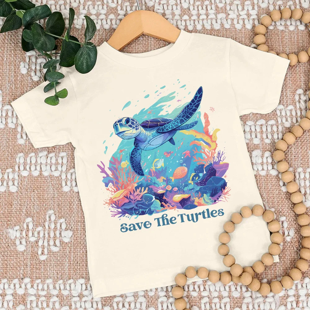 Save The Turtles Print Shirts Under The Sea Ocean Kids Cloth