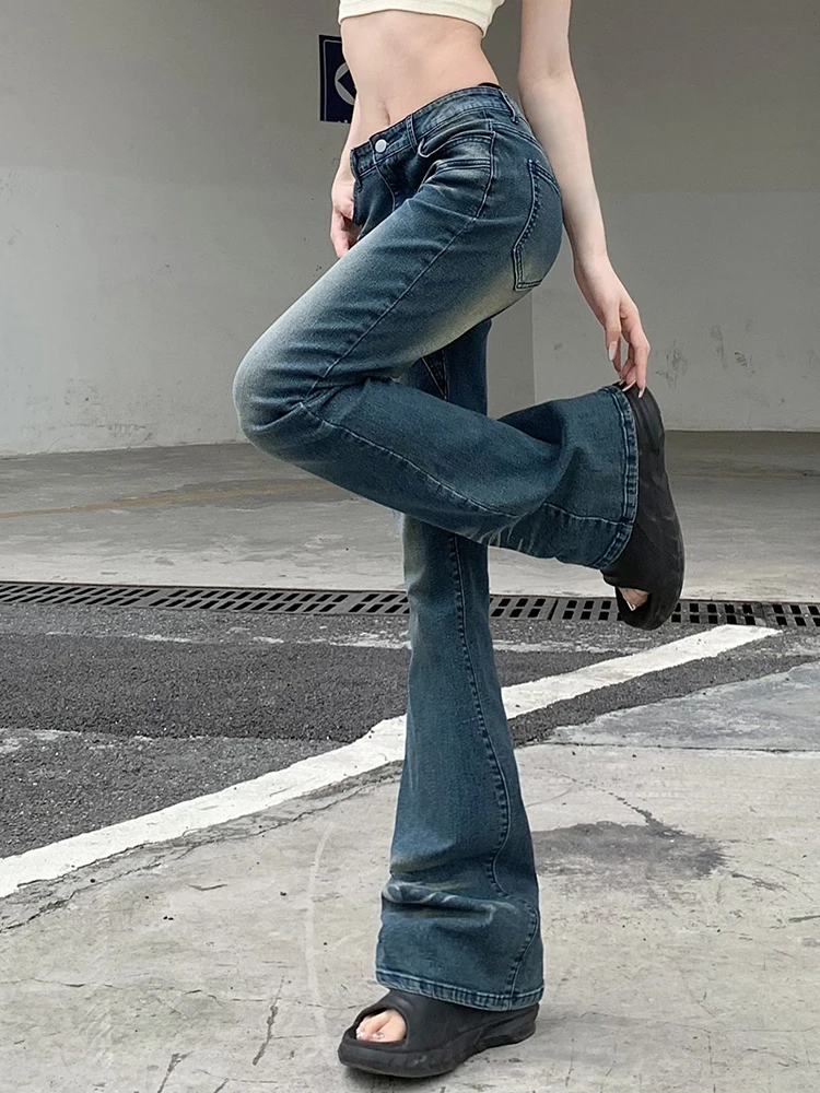 Rockmore Vintage Flare Jeans Low Rise Women Sexy Fashion Washed Jean Pants cyber Y2K Grunge Fairycore Denim Trousers Korean 2023