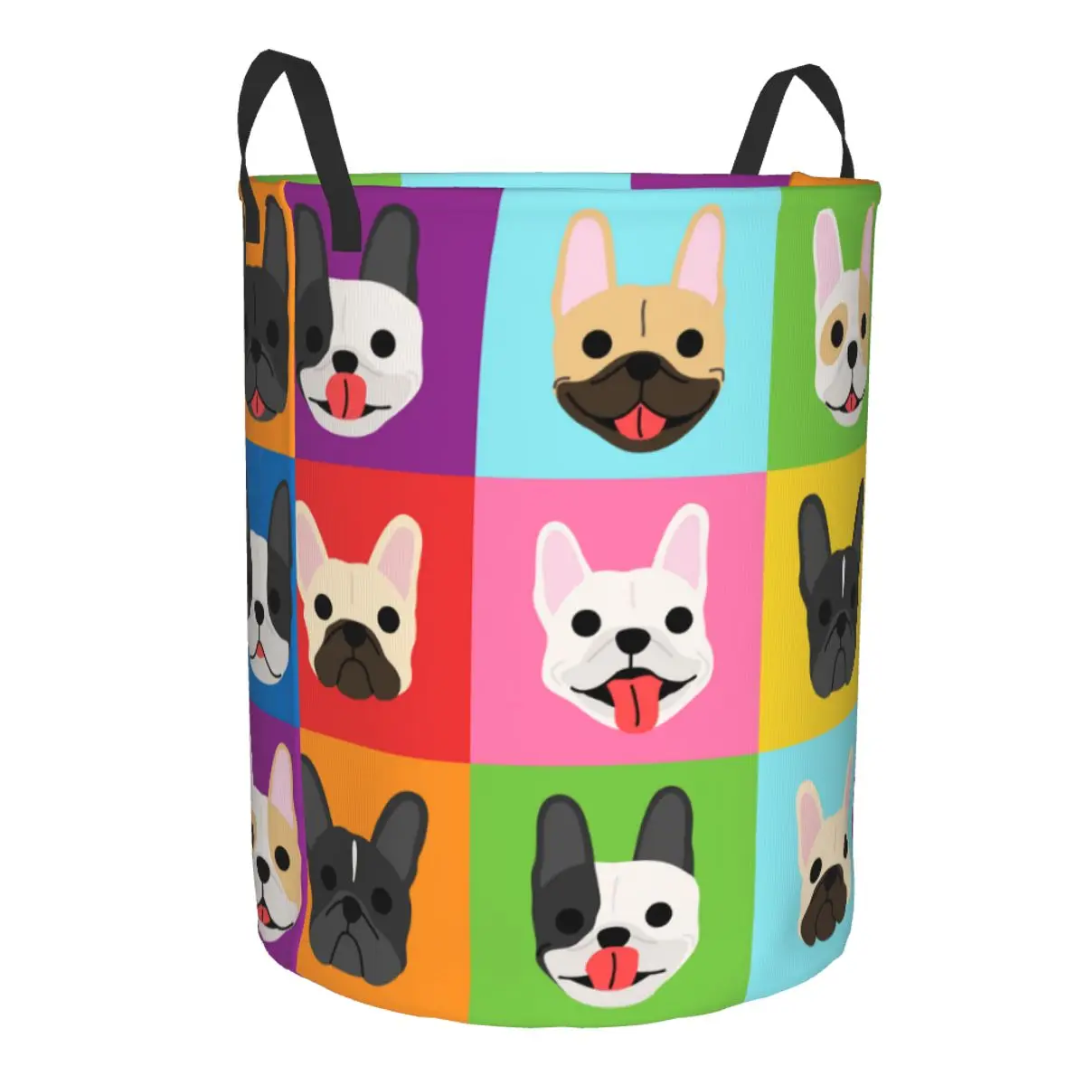 Custom Pop Art Style French Bulldog Faces Laundry Basket Frenchies Dog Pet Gift Clothes Toy Hamper Storage Bin for Kids Nursery