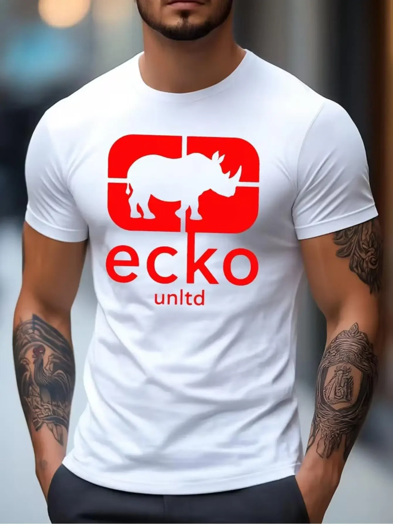 Men's Ecko T-shirt with Rhino Logo American Streetwear Style A Must-Have for Trendsetters Casual Top for Daily Outings
