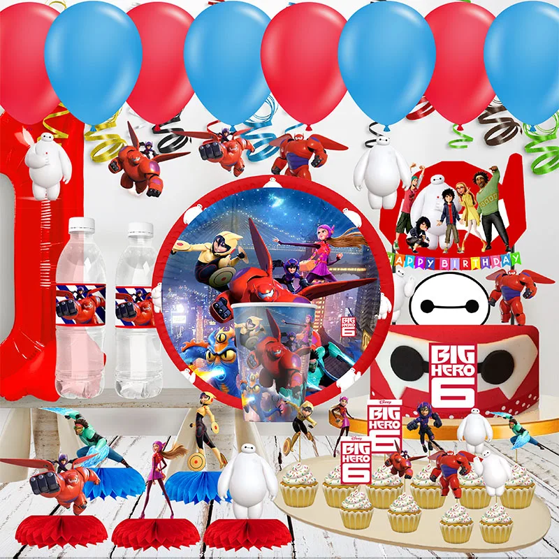 

Big Hero 6 Baymax Birthday Party Decor Paper Tableware Cup Plate Napkin Halloween Kids Baby Shower Party Supplies Balloons