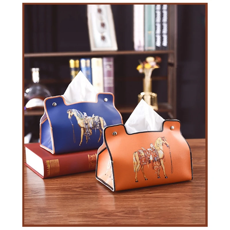 Organizador universal do desktop do suporte do guardanapo de couro da caixa do tecido da mobília retro, C fácil de usar