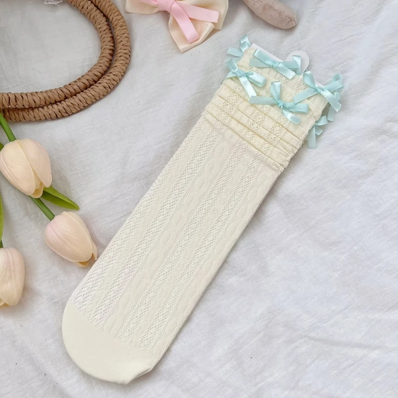 Kniestrümpfe für Damen, Schleife, Öse, Mittelrohrsocken, warme Knie-Wadensocken