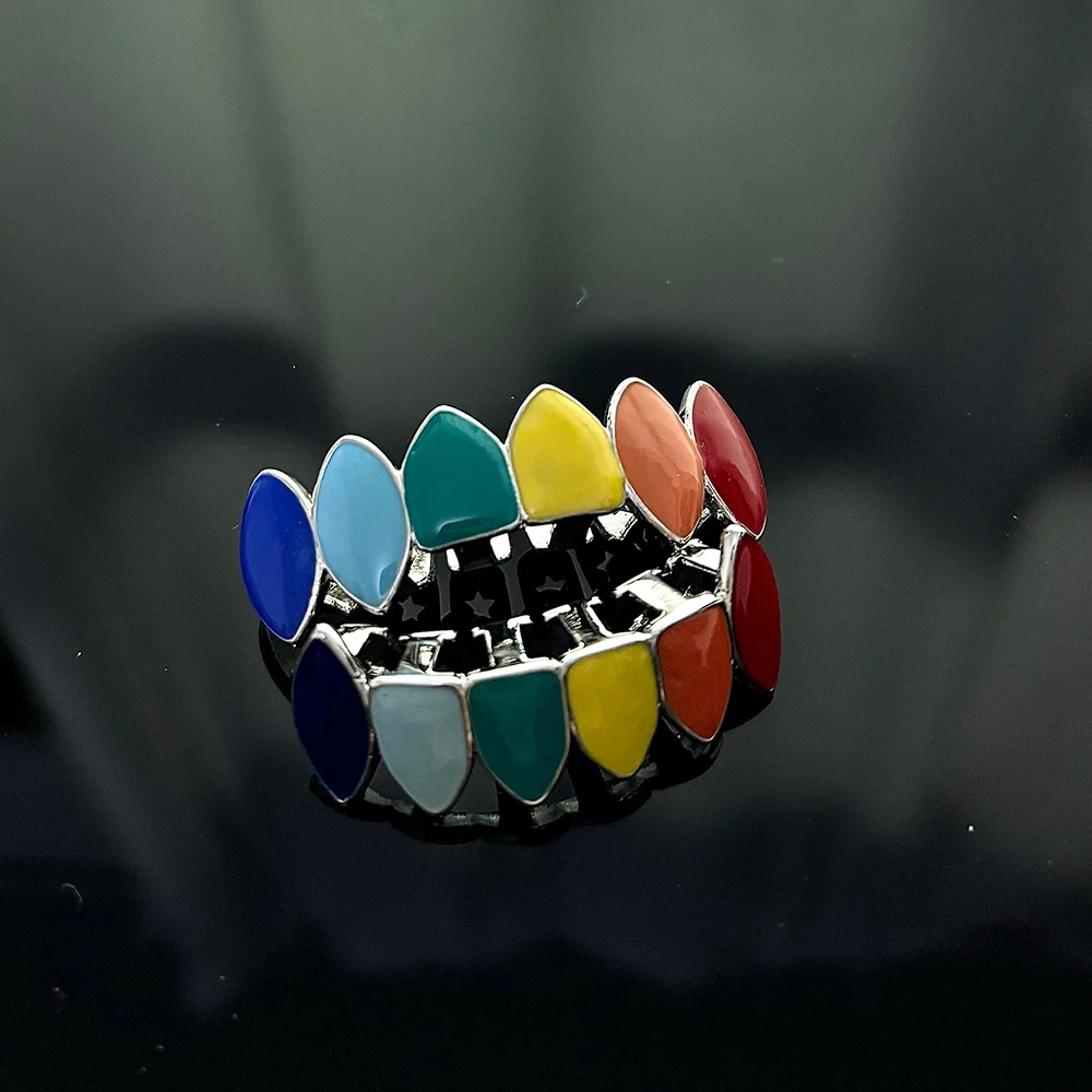 RACHELZ Hip Hop 6/6 Regenbogen Farbe Zähne Grillz Hosenträger Übertreiben Glänzende Zahn Kappen Für Frauen Männer Schmuck Party Geschenk