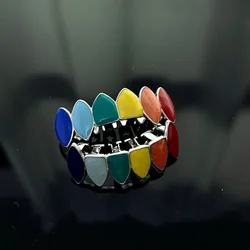 RACHELZ Hip Hop 6/6 Rainbow Color Teeth Grillz Braces Exaggerate Glossy Tooth Caps For Women Men Jewelry Party Gift