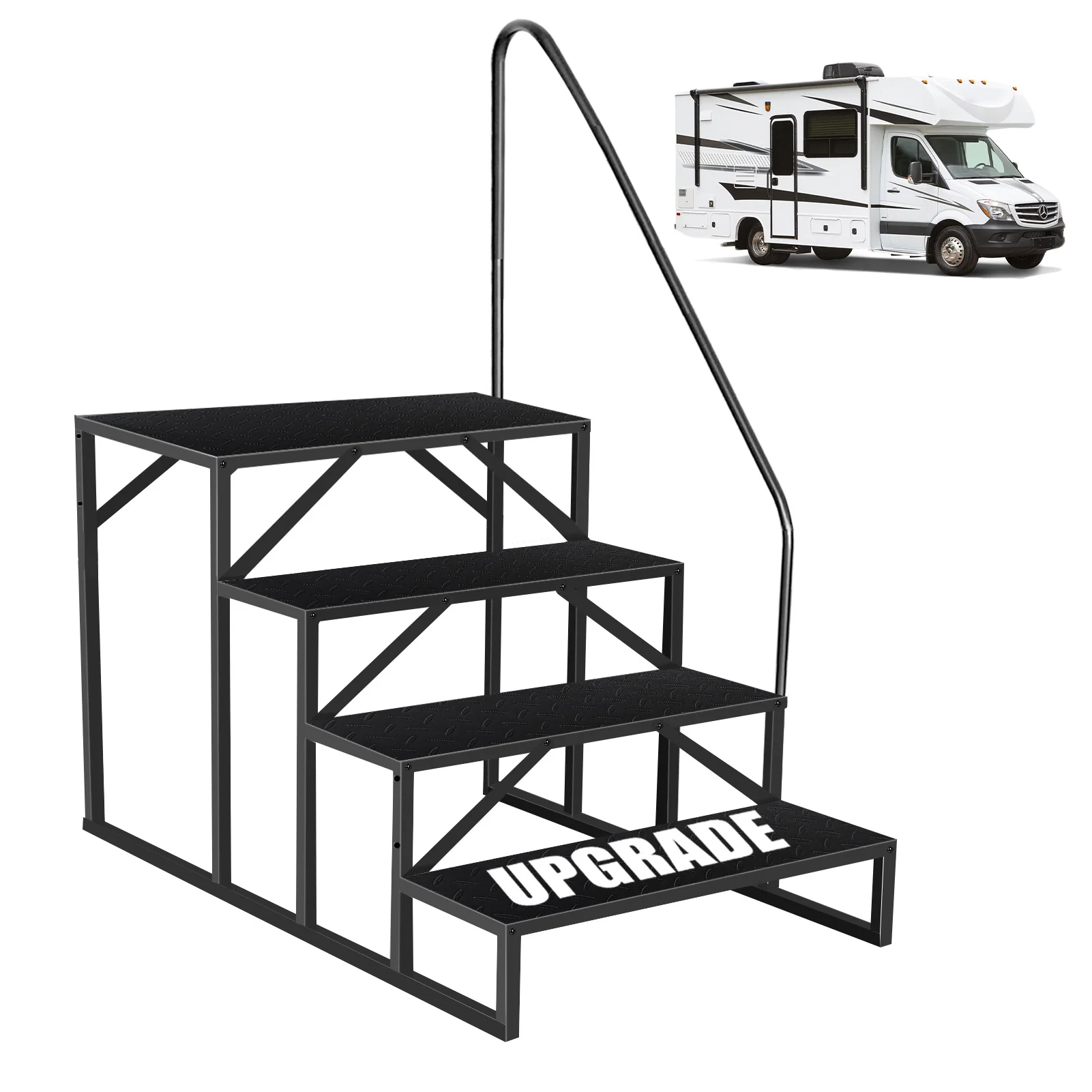 4 Step Ladder with Handle, Anti-skid Ladder for Motorhome, Caravan Ladder Rack, Steel Caravan Ladder Rack max 300 kg, Dog Step f