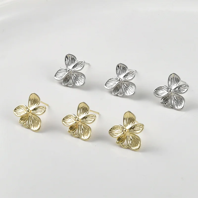 14K gold plated brass Butterfly Earrings Stud,Flower Post Earring Base Connector for DIY Earrings Jewelry Making Supplies 2/6PCS