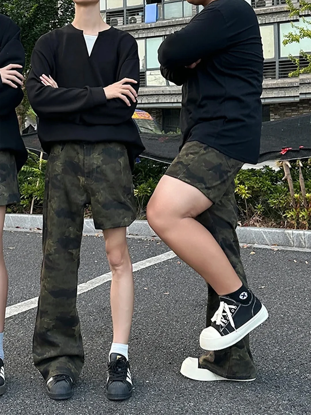 American Retro Camouflage Bell Bottom Jeans Men's Autumn Rise Leg Lengthening Jeans plus Size Slim Straight Leg Jeans