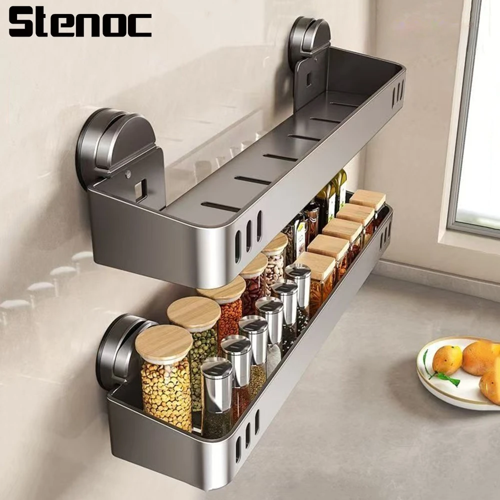

Настенный органайзер на присосках для кухонных принадлежностей, полка для хранения бутылок с приправами, влагостойкий органайзер для кухонных аксессуаров