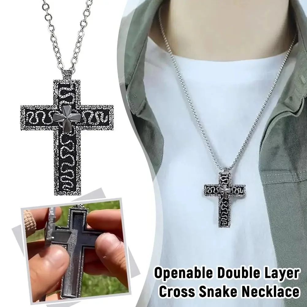 

2025 Retro Creative Double-layer Cross Snake Bits Necklace Exquisite Beautiful Symbolism Openable Commemorative Necklace