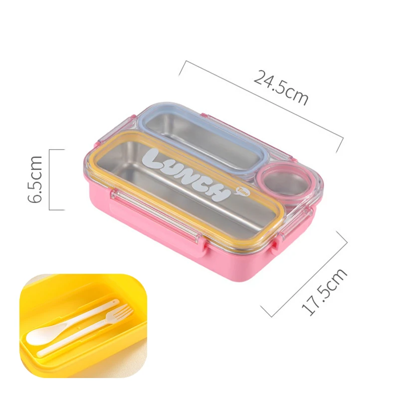 Separated 304 Stainless Steel Bento Box for Kids Leakproof Sealed Portable Lunch Container with Fork Spoon for Back To School