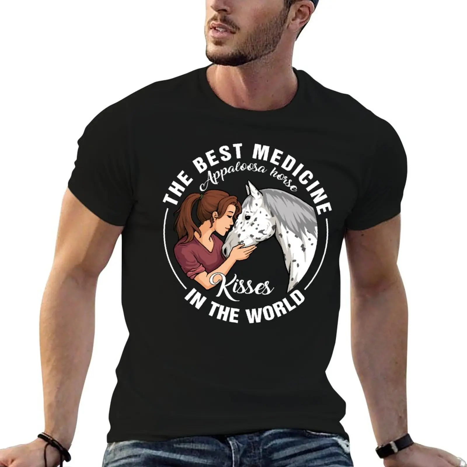 Camiseta con estampado personalizado de caballo Appaloosa, el mejor medicamento del mundo, camiseta de algodón 100% para hombre