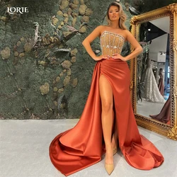 LORIE Luxus Kristalle Abendkleider Side Slit Mermaid Gefrieste Glänzende Satin Formale Prom Kleid Saudi-arabien 2022 Promi Party Kleider