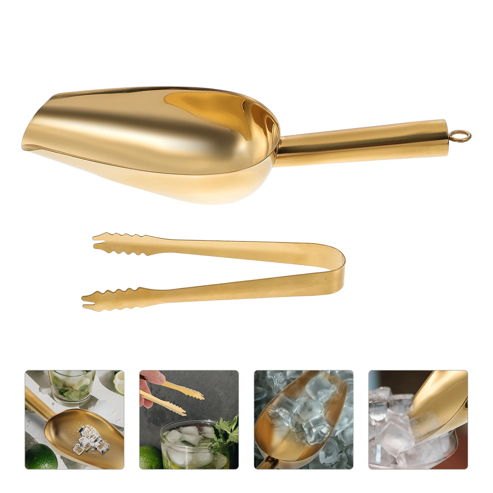 

Ice Shovel Tongs Stainless Steel Scoop Golden Kitchen Bar Tool Large Ice Balls Popcorn Bread Salad Restaurant Buffet