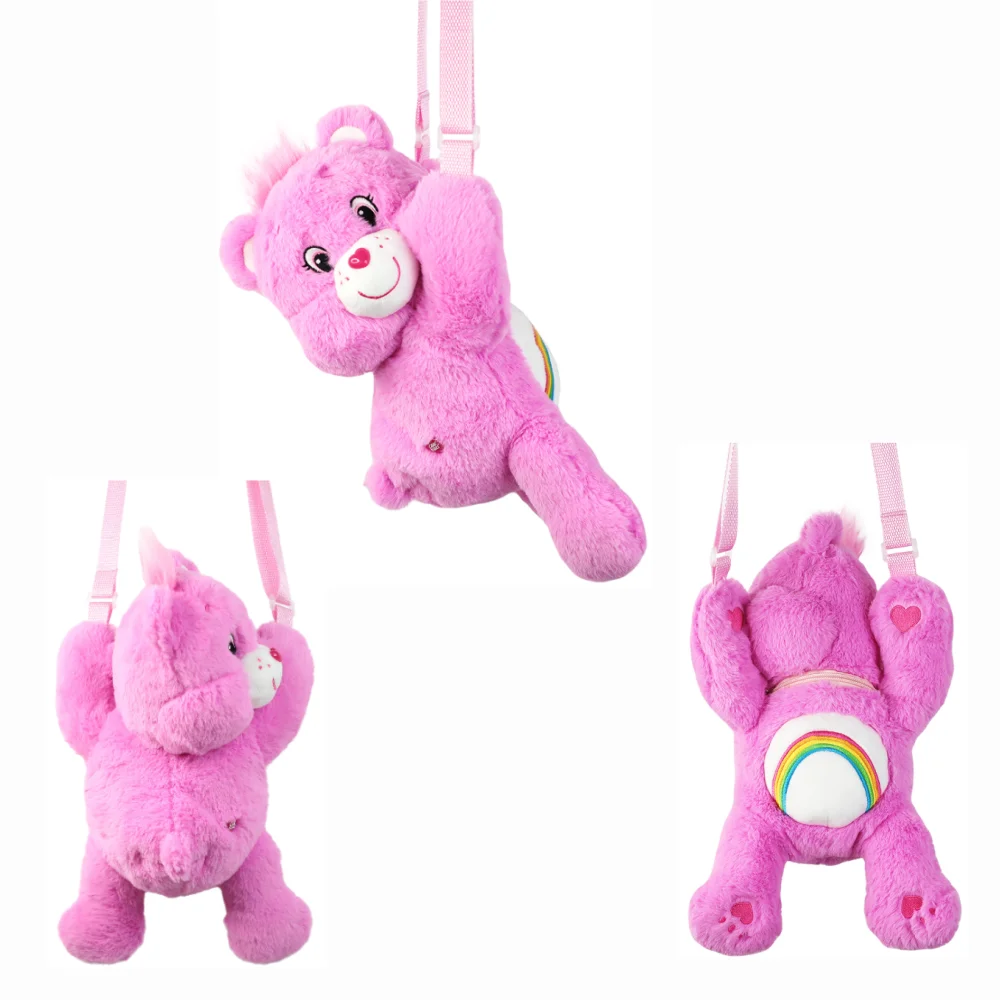 Care Bears 3D Cute Plush Crossbody Bag Cartoon Stuffed Doll Shoulder Bag Kawaii Girls Storage Purse Adorable Birthday Gift Kid