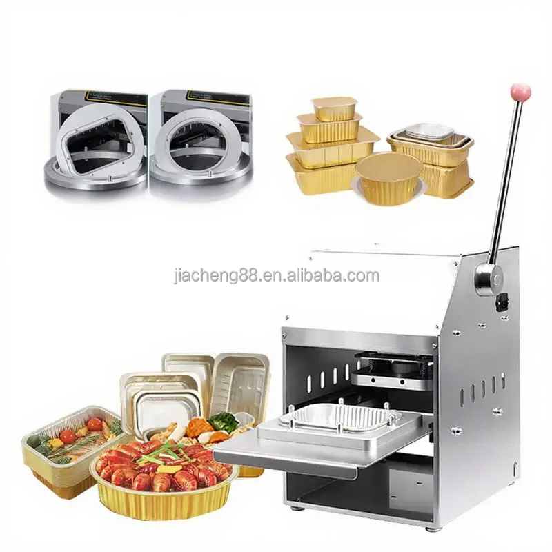 

Fast Food Sealing Machine Film Strip Aluminium Foil Box Sealer Packaging Machine Square Box Round Box Tray Sealing Machine