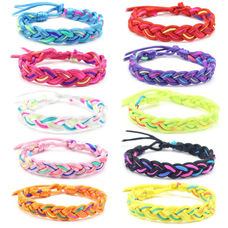 10 Pcs / Set New Rainbow Color Mix Braid Friendship Bracelets for Man Women Jewelry Gift DIY Handmade Rope Bangles