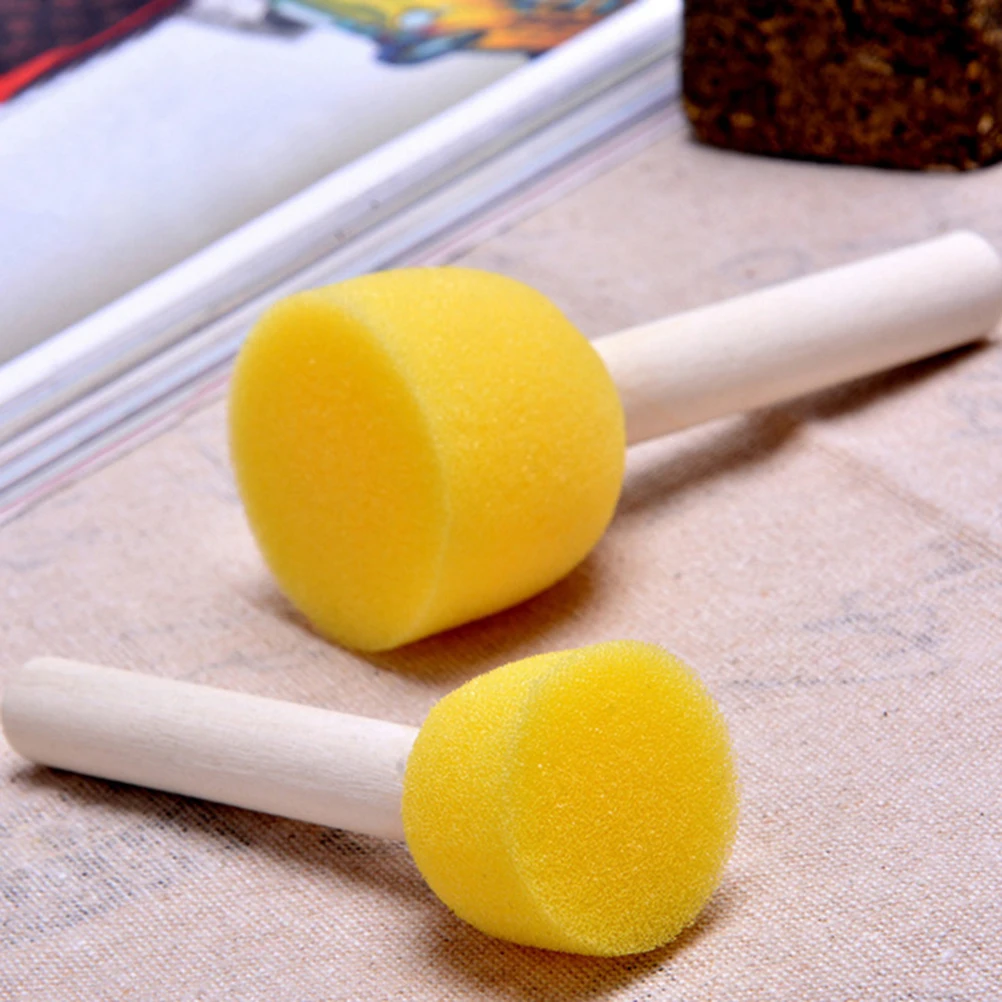 

40 Pcs Kids Painting Brushes Sponge Stamps Graffiti Tools Bulk Yellow Wooden Handles Diy Craft Drawing Supplies
