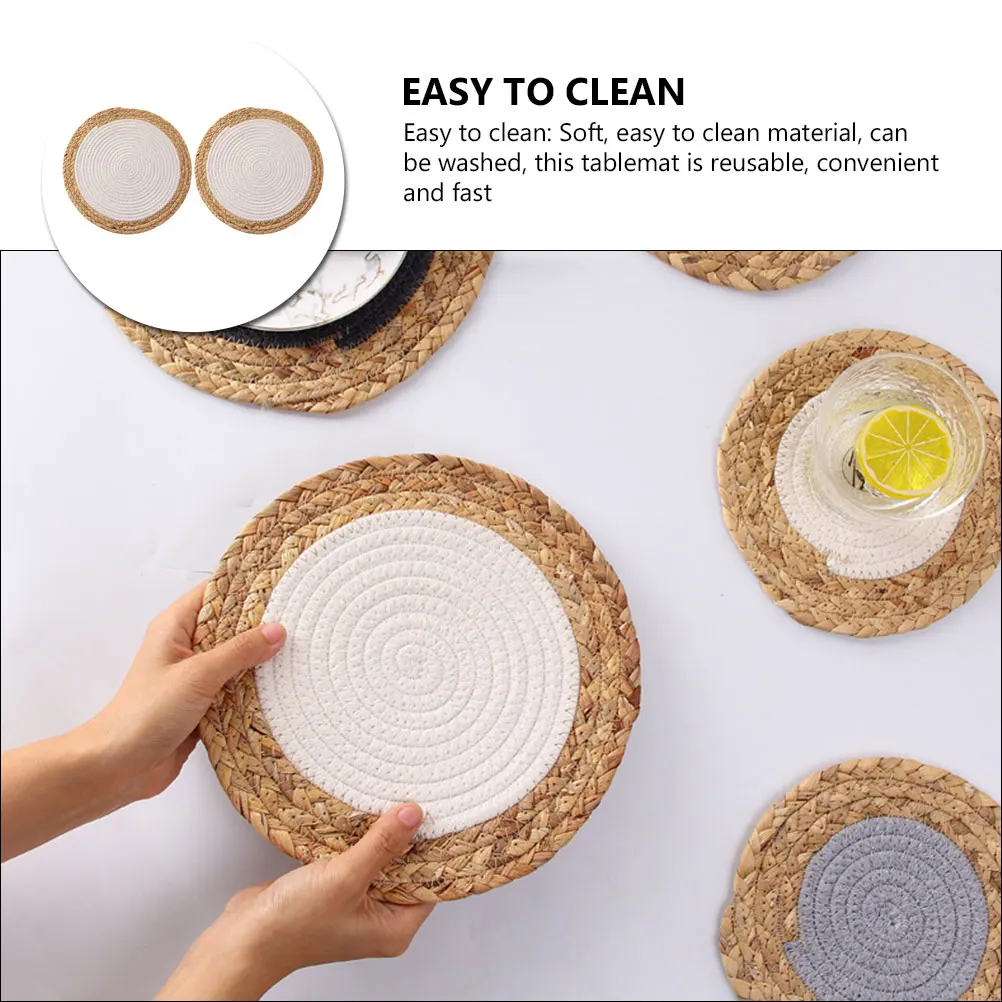 

2 Pcs Heat Insulation Pads Straw Placemats Round and Gourd Grass Woven Palcemat