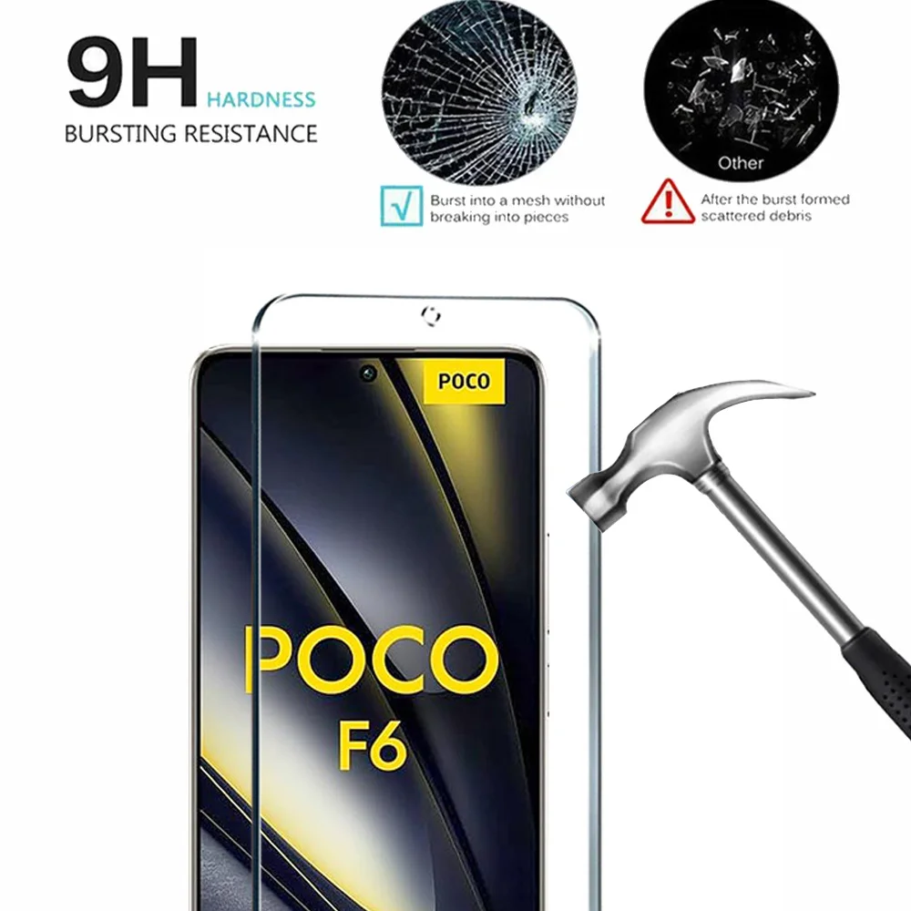 5PCS Tempered Glass For Poco F6 Pro F5 F4 GT F3 X6 Pro X5 X4 GT X3 NFC Screen Protector For Poco M5S M4 M3 M6 Pro 5G C65 Glass