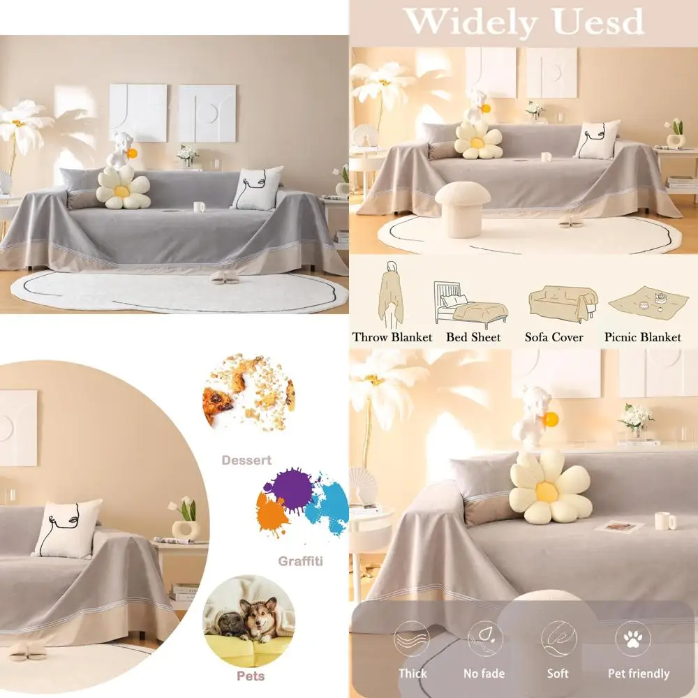 

Pet-Friendly Waterproof Sofa Cover, Light Grey Sectional Sofa Cover, Simple Style for 2-3 Cushion Couches, Water-Resistant Prote