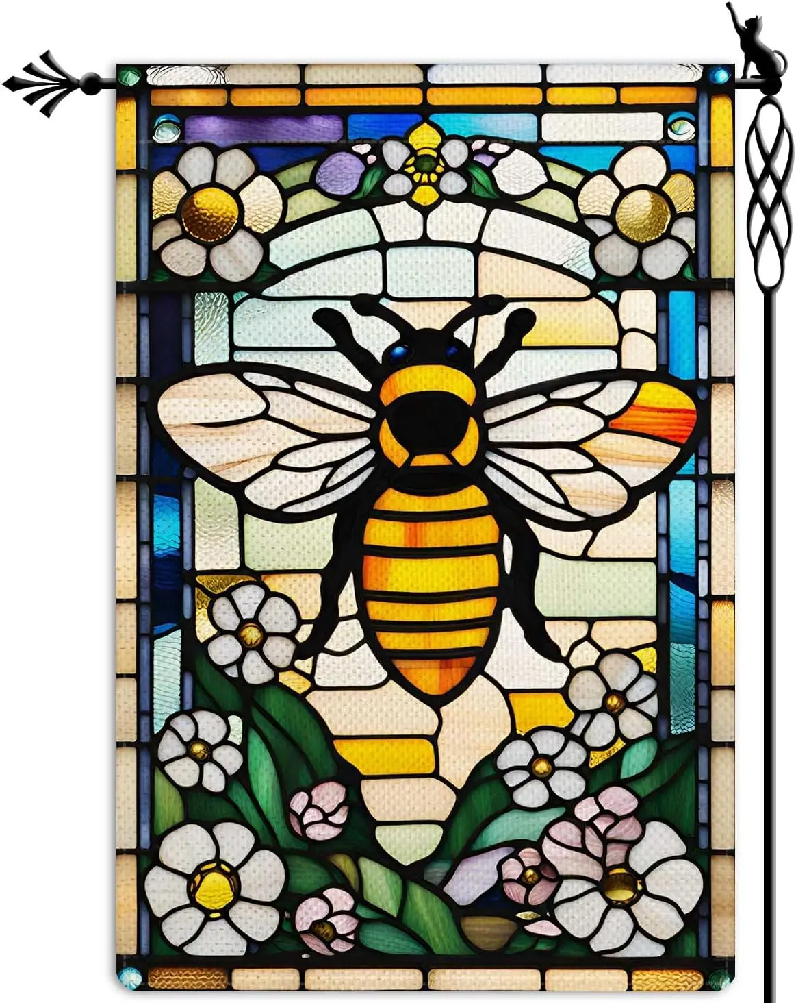 

Пчела счастливый сад флаг весна лето цветы сад флаг стеклянный стиль вертикальный двусторонний деревенский Farmland Burlap Yard Lawn Outdo