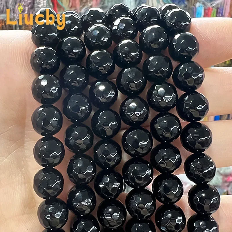 

Natural Stone Faceted Black Agates Loose Beads For Jewelry Making DIY Rings Handstring Accessories 15'' Wholesales 4/6/8/10/12mm