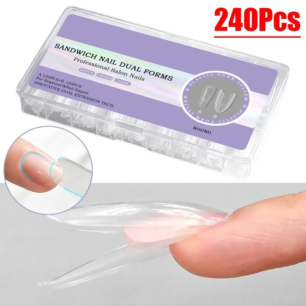 Sandwich Dual Nail Forms Mold 240pcs NEW 2025 Extensions-Dual Forms Coffin Almond Nail Forms Top Mold Bottom Mold