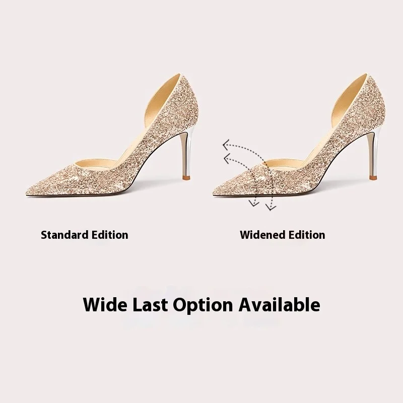 Spring and summer new pointed sequin flat and widened leather shoes stin high-heeled banquet large size small size women sandals
