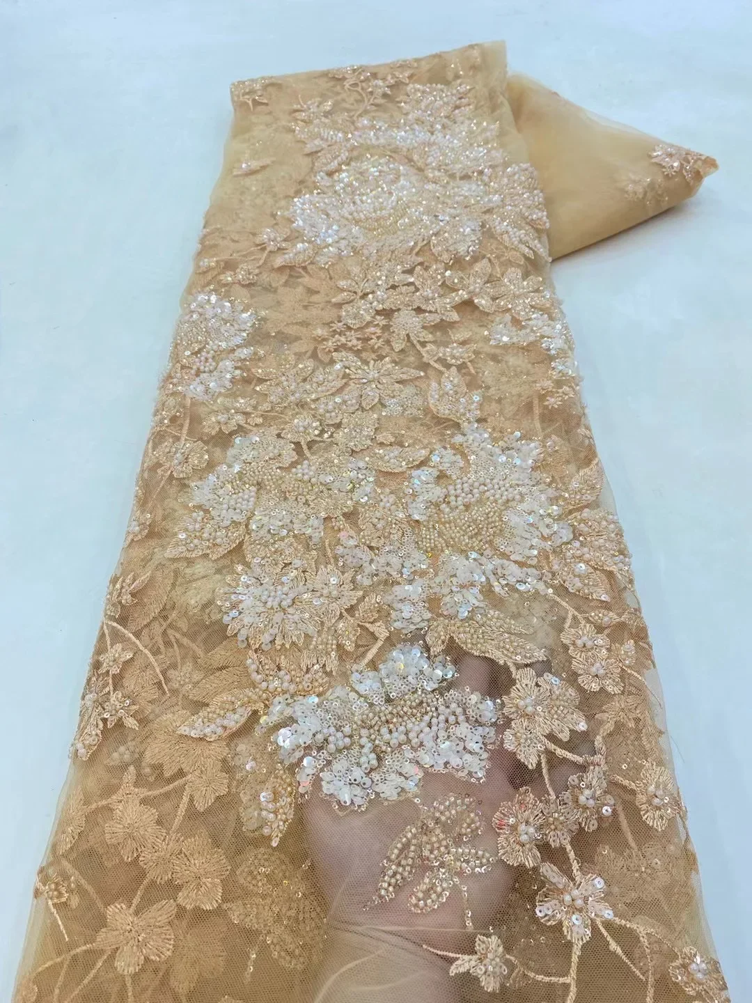 5 Yards Tulle Net African Lace Fabric Bead Lace 2025 High Quality Black Nigeria Sequin Fabrics for Wedding Evening Dress Sewing