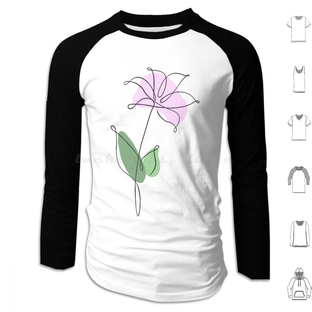 One Line Drawing Of Pink Lily Flower Hoodies Long Sleeve One Line Pink Flower Lily Minimalistic Simple Cute Pastel