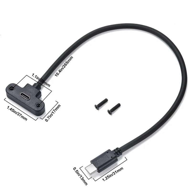 Câble USB 2.0 Type-C Mâle vers Femelle Résistant à 90 ° avec Vis, Déflecteur de 0.3m