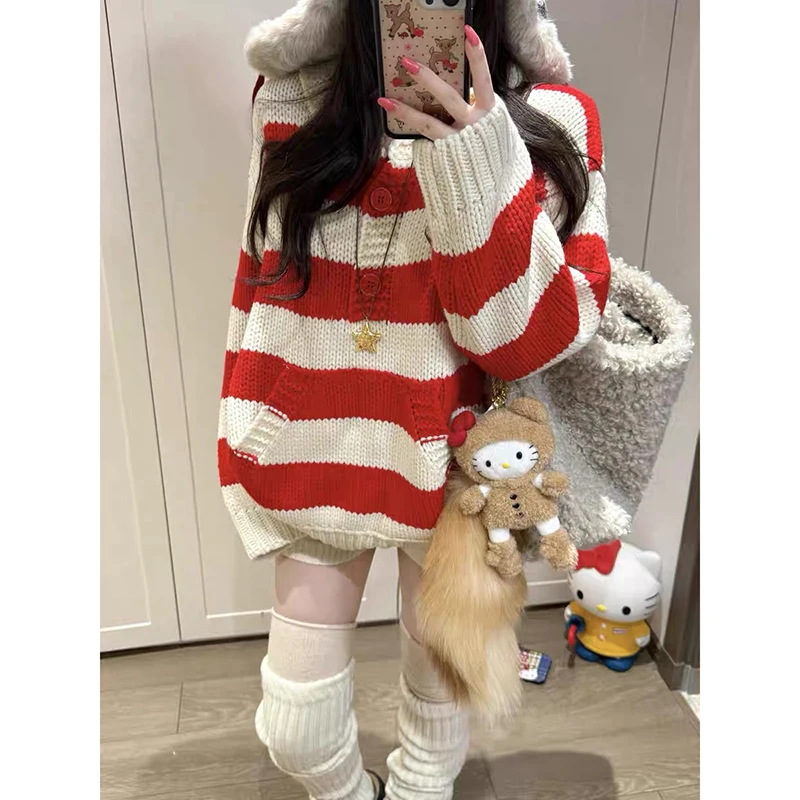 YIBASHU 女性ストライププルオーバーセーターヴィンテージ 2000 年代ジャンパーニットプレッピースタイル長袖カシミヤセーター秋春服