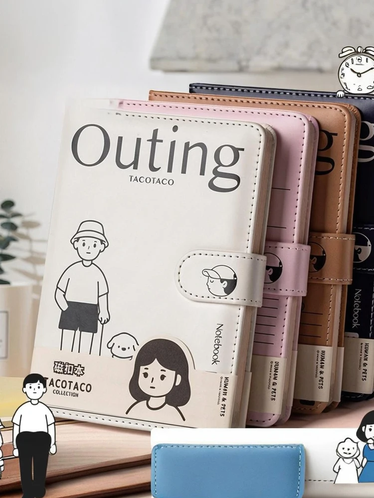 Carnet à boutons magnétiques avec Pages colorées illustrées, carnet doublé, bouton magnétique, journal intime de dessin animé, Simple et élégant