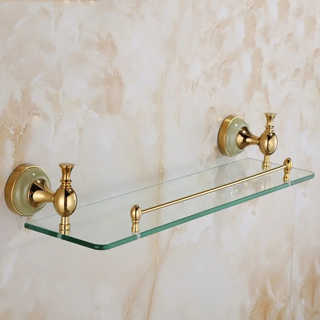 

All Copper Double Layer Gold Towel Bar Rack Set with Hook Paper Holder Glass Shelf, Bathroom Hardware, Customized