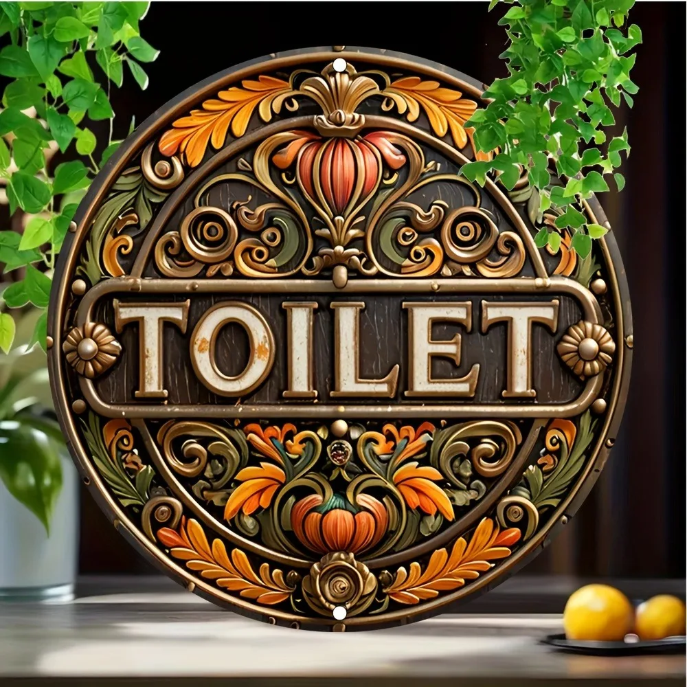 1pc Vintage Aluminum Toilet Sign - 7.87 Inch Decorative 2D Metal Wall Plaque, Indoor/Outdoor for Home/Garden/Bar/Farm, English T