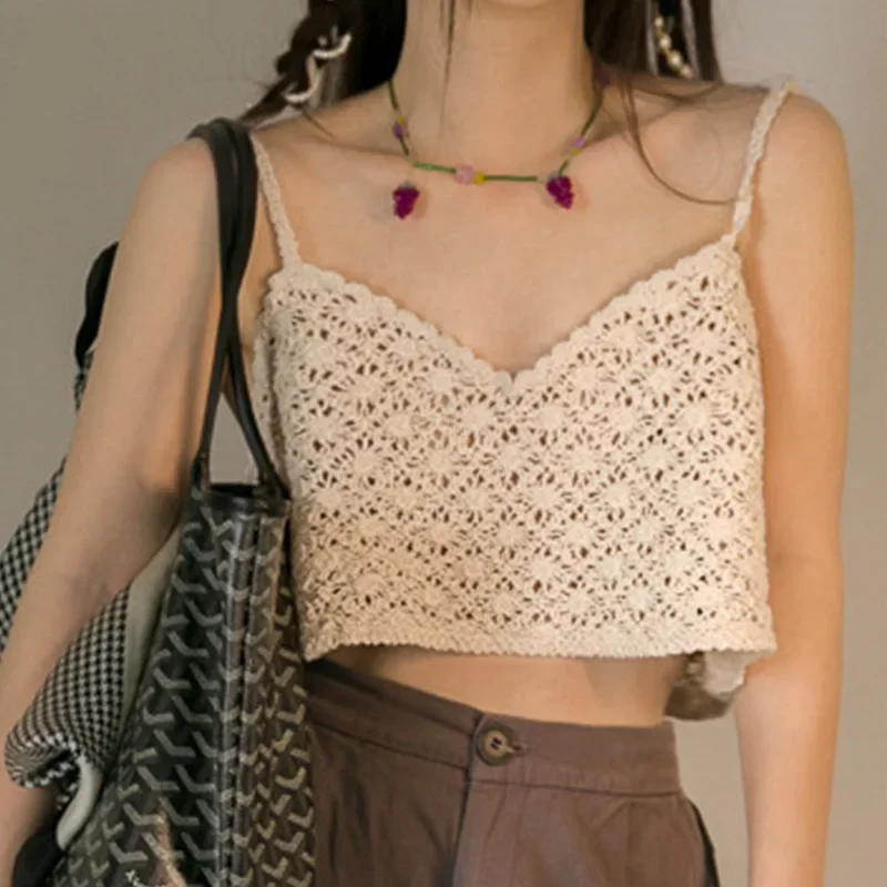 Boho Crochet Cami Women Strappy Embroidered Lace Camisole Crop Vest for Women Teen-girl Summer Gypsy Boho Resort Wear