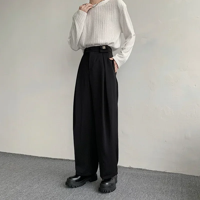 Spring New Korean Fashion Casual Men's Straight Suit Trousers Male Solid Wide Leg Baggy Pants Elegant Men Clothing Streetwear
