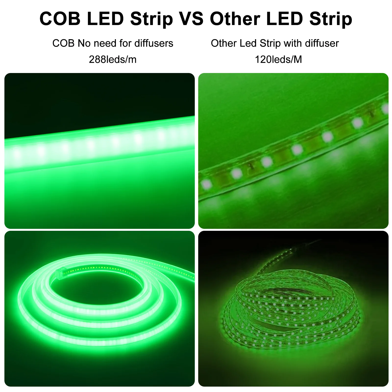 220V COB Neon Strip Light EU Plug 288LEDs/m Waterproof Outdoor Room Kitchen LED Ribbon Warm Cool White Red Ice Blue Green Pink