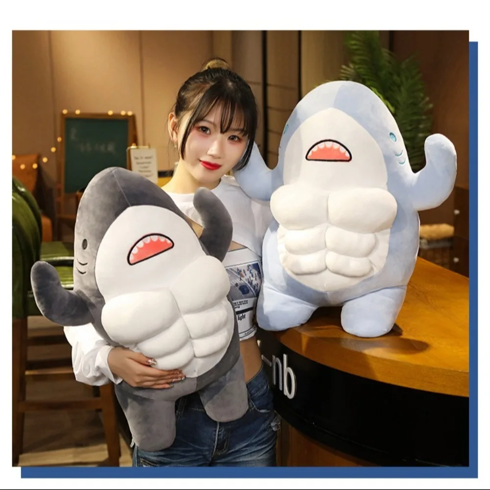 New 45CM Muscle Shark Plush Toys Worked Out Cute Strong Animal Pillow Gifts Stuffed Animals for Girl Boyfriend