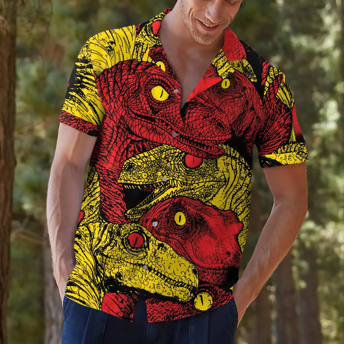 

2025 New Men's Funny Dinosaur Graphic Shirts 3D Print Summer Beach Holiday Casual Button Up Top Summer Women Short Sleeve Blouse