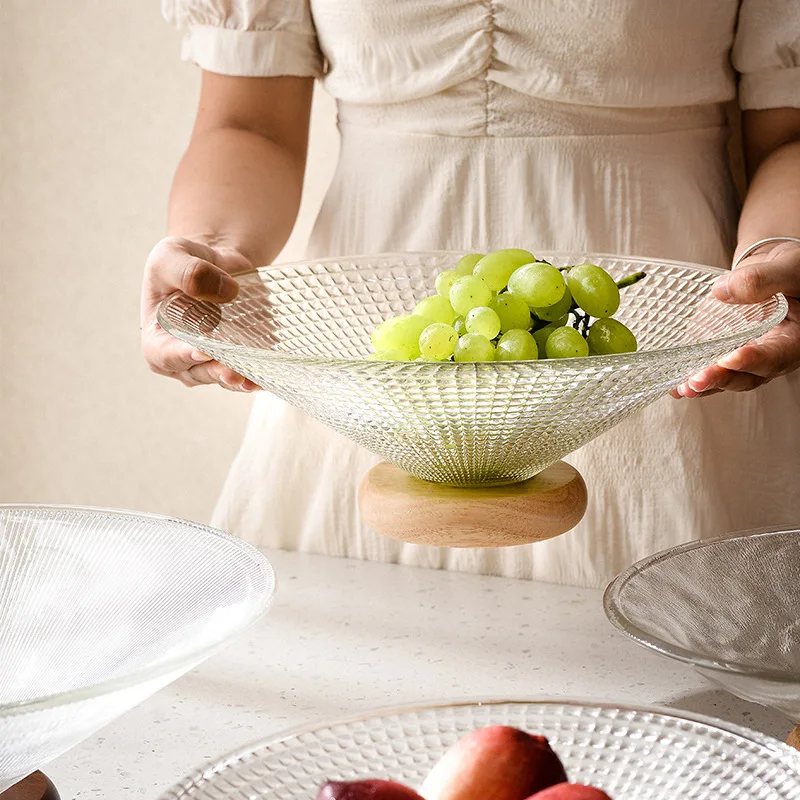 Household Fruit Tray Transparent Glass High Appearance Level Living Room Coffee Table Fruit Tray Light Luxury Dessert Snack Tray