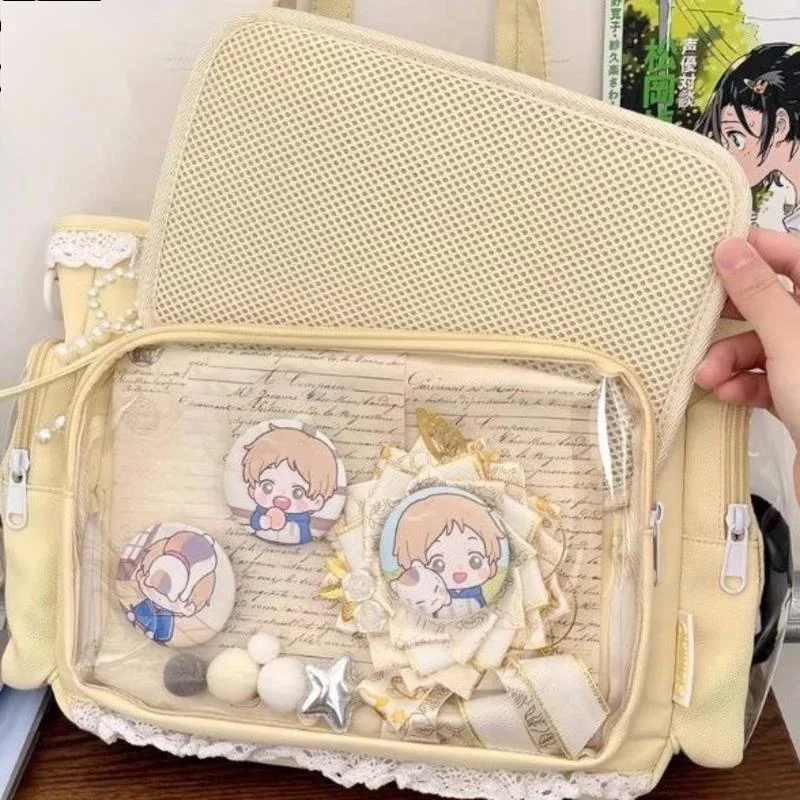 Anime Itabag Kawaii Lace Trim With Clear Front Y2K Japanese Style Soft Girl Crossbody Tote For Student Otaku Badge Display New