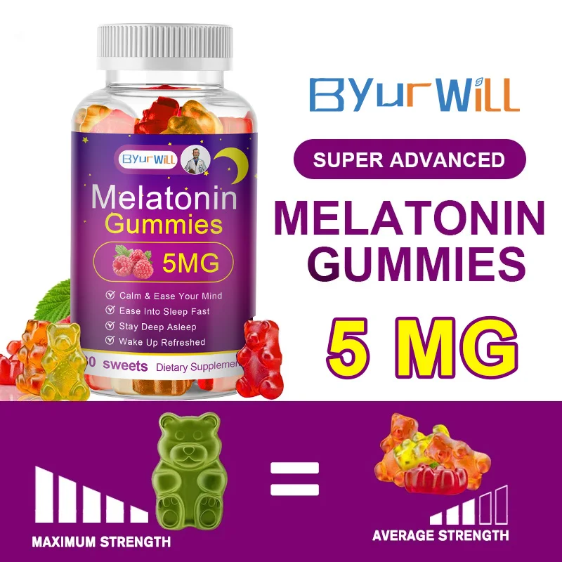 Melatonin Supplement 5mg Contains Vitamin D3 & MSM Gummies to Fall Asleep, Promote Sleep Quality & Alertness Non-GMO