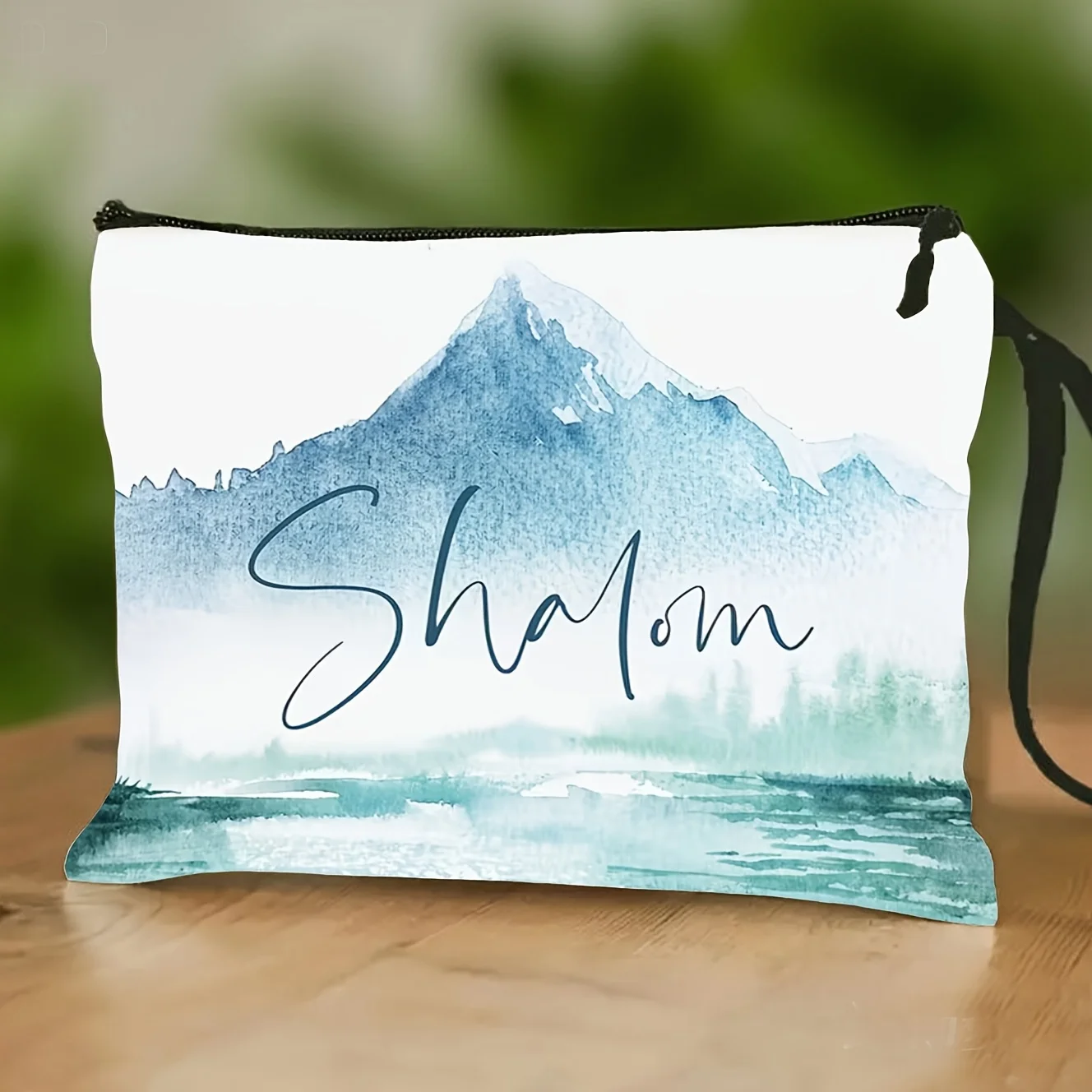

Hebrew Shalom Watercolor Landscape Style Wash Bag with Artistic Makeup Storage Pouch for Women Summer Travel Gift