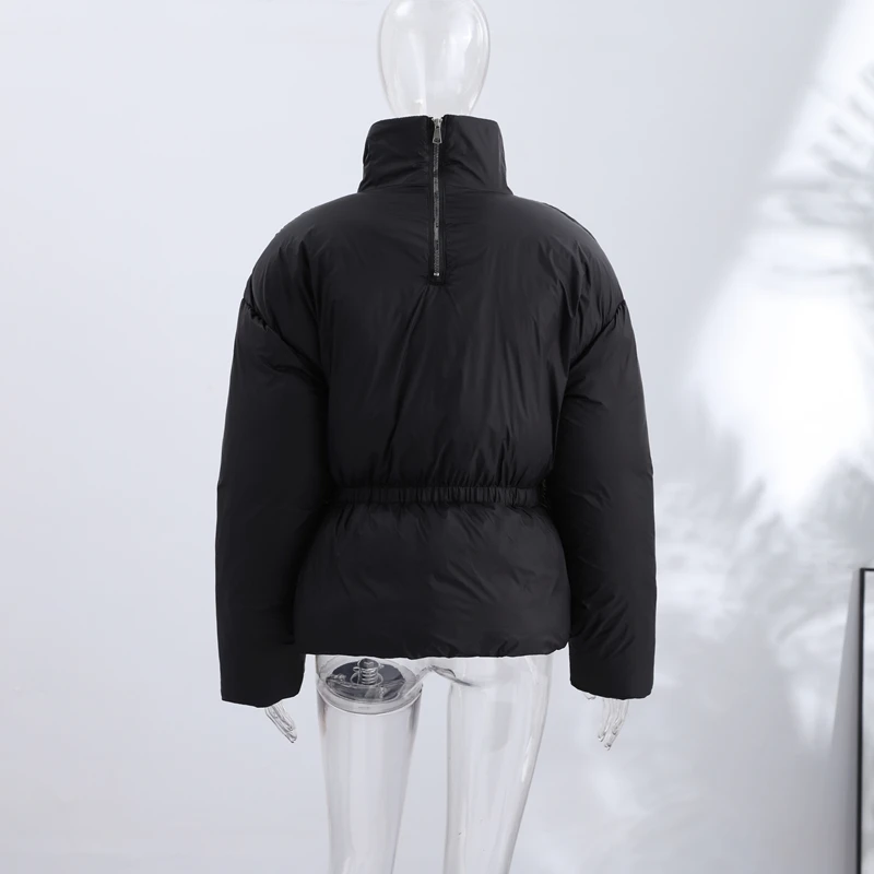 Fashion Glossy Padded Jackets Women's Drawstring Zipper Stand Collar Thicken Coats 2026 New Ladies Winter Solid Color Outwear
