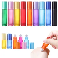 10Pcs Portable 5ml-10ml Multicolor Frosted Glass Essential Oil Roller Bottles W/ Opener Funnels Aromatherapy Perfume Travel Vial